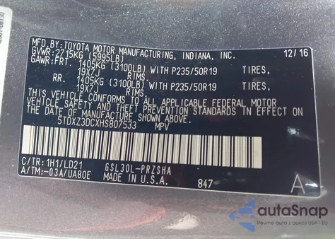 2017 Toyota Sienna Se from USA, damaged, VIN 5TDXZ3DCXHS807533
